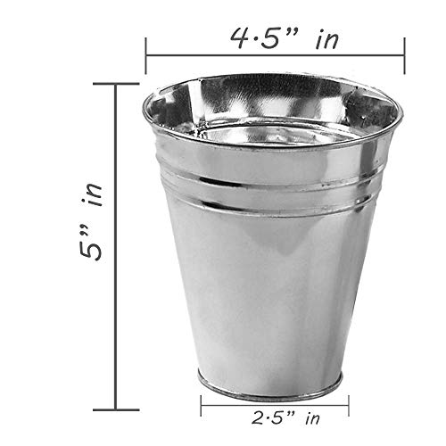 Large Galvanized Metal Buckets Bulk 12 Pack with Handle 5 X 4.5 Inches Unique Goody