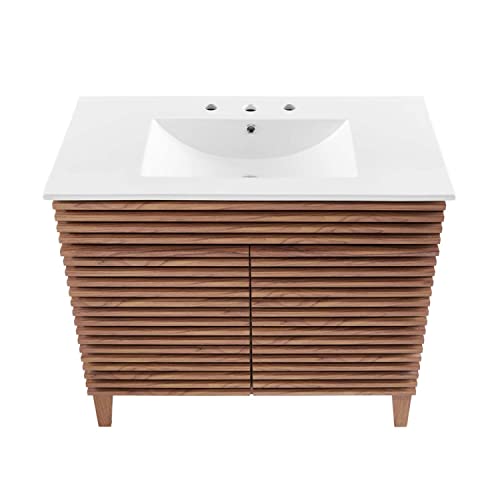 Modway Render Single Bathroom Vanity in Walnut White Pricepulse