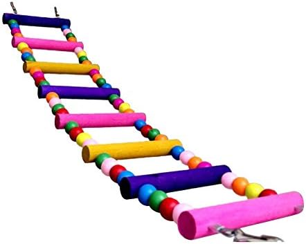 Bird Toy - Multi-color Wooden Swing Bridge Ladder Climb Cockatiel Parakeet Budgie Parrot Pet