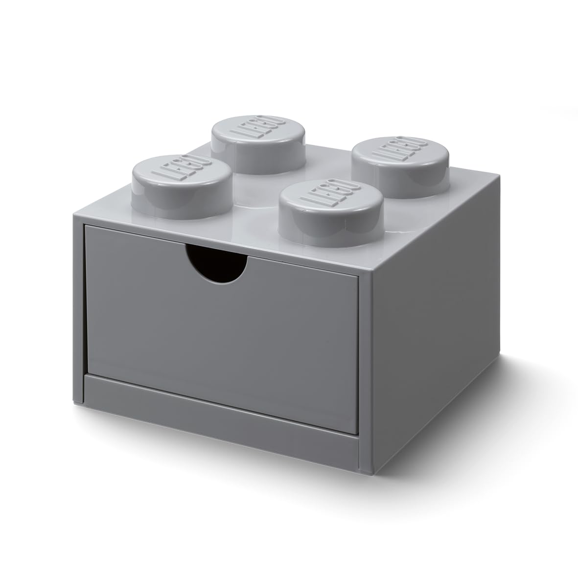 LEGO Desk Drawer 4 Knobs Grey - Stackable Storage Box, 158x158x113 mm, 2.9L Capacity, Desk Storage, Kids Room, Office, LEGO accessories, Home Decor