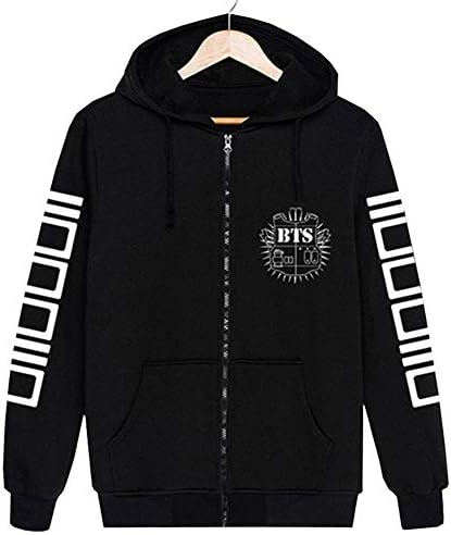 Tanersoned Unisex BTS Zipper Hoodie Sweatshirt Kpop Bangtan Boys Zip Up Jacket Outwear
