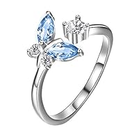 AOBOCO 925 Sterling Silver Adjustable Open Butterfly Rings Women Girls Jewelry Gifts Birthday