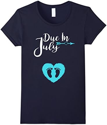 Women's Due In July Cute Baby Boy Maternity Announcement Shirt Large Navy