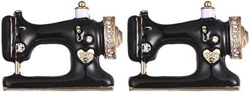 Sewing Machine Lapel Pin 2 Piece Set Black Enamel Brooch Pins Denim Jacket Sweater Collar Bags Backpacks Accessories Gifts