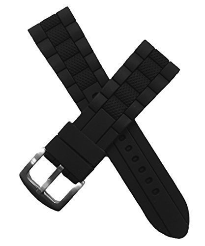 23mm Black Silicone Rubber Diver Watch Band Waterproof Sport Stainless Steel Buckle