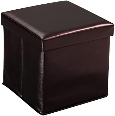 Folding Cube Faux Leather Pouffe Storage Seat Footstools Brown Color