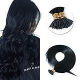 SEGO Pre Bonded Keratin Stick/I Tip Remy Human Hair Extension Cold Fusion Hair Piece for Women Smooth Straight 100 Strands/pack #1B Natural Black 16 inches 50g