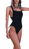 Lukitty Women's Sexy One Piece High Cut Backless Bikinis Bathing Suits Swimsuits Black M
