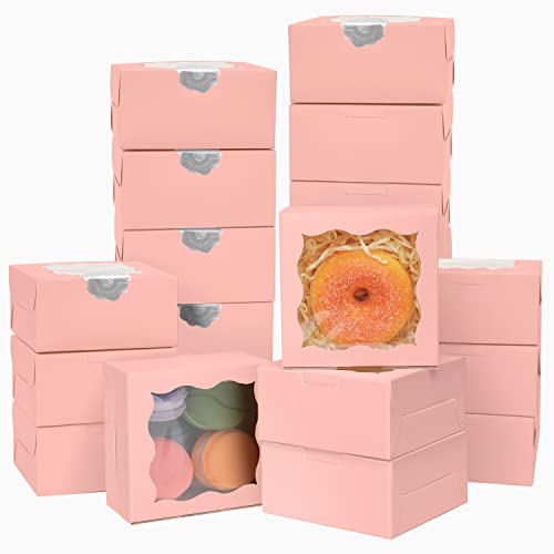 Pink Bakery Boxes with Window 4x4x2.5 inches Small