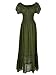 Anna-Kaci Peasant Maiden Boho Inspired Cap Sleeve Lace Trim Maxi Dress, Olive Green, X-Large