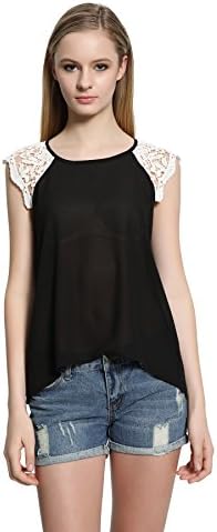 Game Of Love Women's See Through Chiffon Lace Crochet Shoulder Tank Top