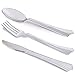 Plastic Silverware Set – 180 Pcs Disposable Silver Cutlery Set – 60 Plastic Forks, 60 Plastic Spoons, 60 Plastic Knives – Heavy Duty Bulk Flatware Party Utensil for Wedding, Birthday & Other Occasions
