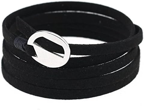 Rosemes Jewelry Multilayer Wrap Bracelet for Women Resizable Bright Colored Leather Bracelets 39 Inches Black