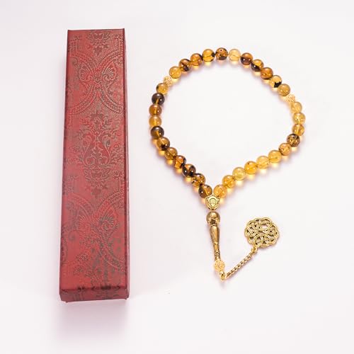 1 pc Amber Tasbih with Certificate, 33 Beads Misbaha for Daily Dhikr and Meditation, Elegant Gift for Men, Husband, Father or Brother, Ramadan, Eid or Birthday Gift with Premium Gift Box