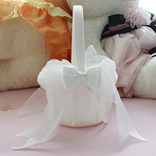 BETAULIFE Ivory Elegant Satin Bow Flower Girl Basket Ivory 2 pcs/Pack (Basket)