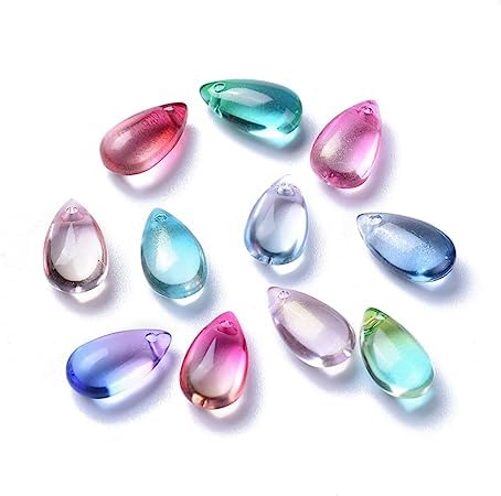 DanLingJewelry 200Pcs Transparent Teardrop Glass Charms Top Drilled Mini Colorful Tear Drop Glass Dangle Pendants for Jewellery Making