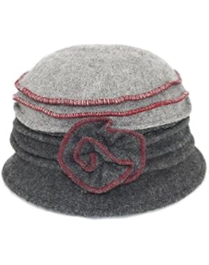 Women's Wool Bucket Hat - Two Tone Accent Flower