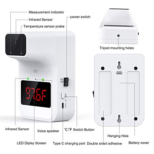 GEKKA WallMounted Thermometer, NonContact Wall Mounted Forehead