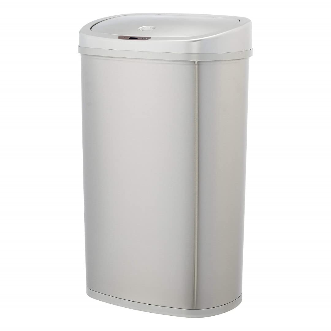 Amazon Basics Stainless Steel Rectangular Dustbin with Hands-Free Motion Sensor, 50 l, Silver