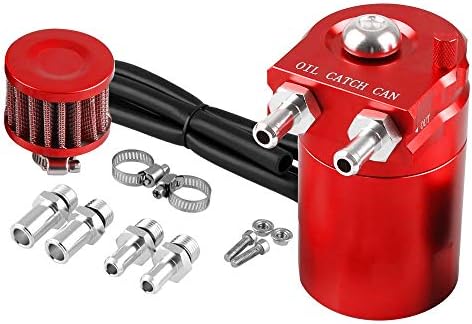 1Set Car Oil Can Oil Kettle Universal Auto Refitted Accessories 300ML Cylinder Aluminum Alloy Engine Oil Pot Oil Catch Can Reservoir Tank Can with Breather Filter Kit (Red)