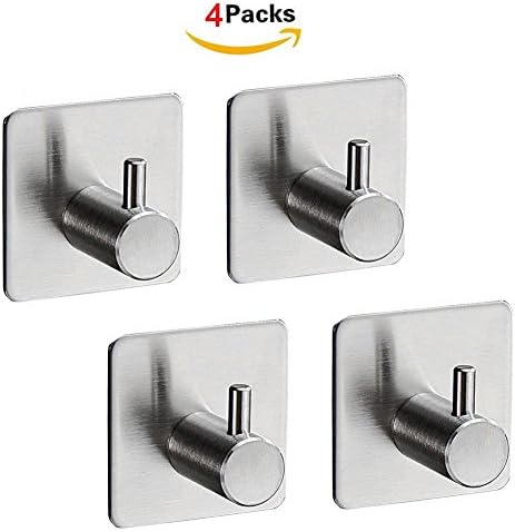 Adhesive Towel Hook Self Adhesive Hook, Wall Hooks Hangers 3M Self Adhesive Hooks SUS 304 Stainless Steel Brushed Nickel, DIY No Drill No Screw Adhesive Hook Wall Mount (Double hook)