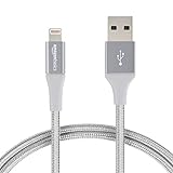 AmazonBasics Double Braided Nylon Lightning to USB Cable, Advanced Collection, MFi Certified iPhone Charger, Silver, 3 Foot
