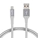 AmazonBasics Double Braided Nylon Lightning to USB Cable, Advanced Collection, MFi Certified iPhone Charger, Silver, 3 Foot primary