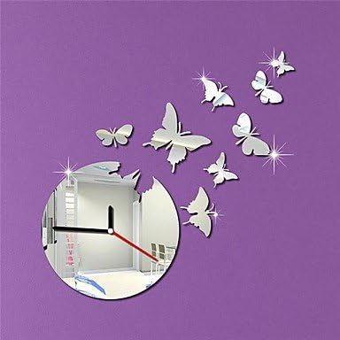 Lanmei 17.5H Modern Style Cartoon Wall Paper Buterfly Home Decoration 3D DIY Acrylic Mirror Wall Clock