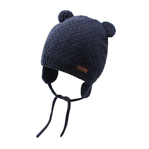 Cutegogo Baby Infant Earflap Beanie Hat Toddler Boys Girls Winter Warm Crochet Cap 0-24Months (Navy, 4-10M)