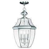 Livex Lighting 2355-91 Monterey 3 Light Outdoor Brushed Nickel Finish Solid Brass Hanging Lantern with Clear Beveled Glass