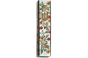 Hand painted Large Wooden Mezuzah Holder By Yair Emanuel/Flowers and Birds