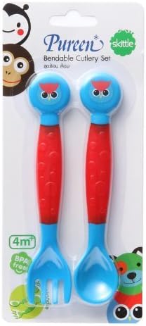 Pureen Skittle Baby Spoon and Fork Bendable Cutlery Set BPA Free for 4 months+ (Red-Blue)