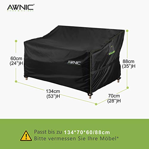 Awnic Gartenbank Abdeckung Hülle für Schutzhülle Abdeckplane Gartenbank Wasserdicht 210D Polyester 2 Sitzer 134x70x60/88cm – Bild 3