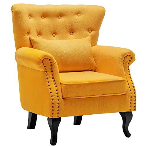Modern Accent Chair with Tufted Button Wingback, Yellow Sofa