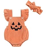 My First Halloween Baby Girl Outfit Newborn Pumpkin Face Print Bubble Romper Jumpsuit Overalls Pumpkin Clothes
