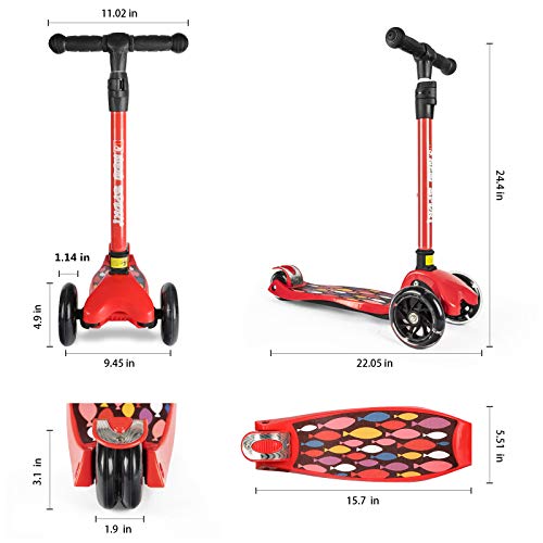 Kick Scooter for Kids, 3 Big Wheels Scooter for Children 4 Adjustable Height One Second Folding Mini Skateboard Scooters with Handle Bars Great  Gifts for Litter Boys Toddler &Girls 2-15Years Red - Thumbnail 7