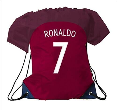 JerzeHero Soccer Jersey Shape Drawstring Backpack Gym Bag with Player Name and Number Print ✓ PICK ANY PLAYER &amp; TEAM ✓ Messi Ronaldo Neymar Dempsy Morgan ETC (Pack of 1, Portugal Ronaldo #7)