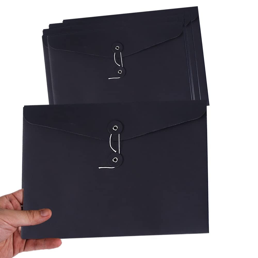 10pcs A4 Kraft Paper Envelopes Portfolio Foolscap File Folders Document Folder with String Fastener Closure Wallet Pockets File Bags Storage Pouch Paperwork Organizer Bag for Office School Home