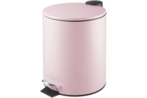 mDesign Metal 1.3 Gallon/5 Liter Round Step Trash Wastebasket, Garbage Container Bin with Lid for Bathroom, Powder Room, Bedroom, Kitchen, Craft Room, Office - Removable Liner Bucket - Matte Blush