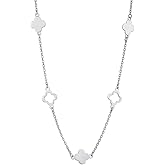 Vanbelle Sterling Silver Jewelry - Rhodium Plated with 925 Stamp - Four Clover Pendant Necklace for Women - 16" Long Chain + 2" Extender