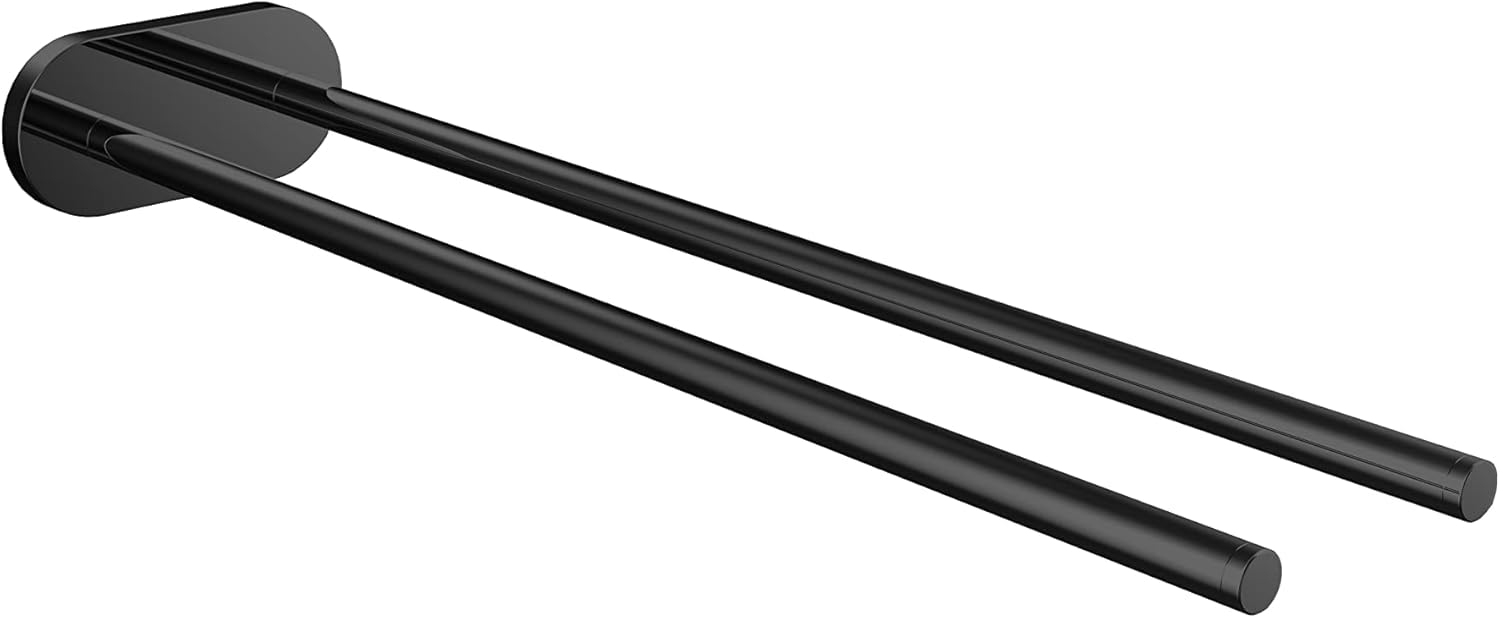 EMCO Round Wall Mounted Towel Rail, Rigid Metal Towel Rail, Bath Towel Holder for Two Towels, Matt Black โ image 1