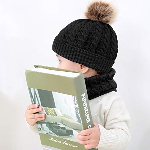 Yinuoday 2PCS Toddler Baby Knit Hat Scarf Winter Warm Beanie Cap with Circle Loop Scarf Neckwarmer