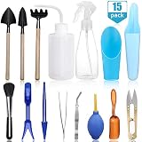 15 Pieces Succulent Plants Tools, Mini Garden Hand Tools Set Transplanting Tools Miniature Planting Gardening Tool Set for Indoor Miniature Fairy Garden Plant Care