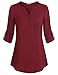 Messic Women's V-Neck Blouses 3/4 Roll-up Sleeve Button Casual Chiffon Tunic Shirt (Wine, XX-Large)