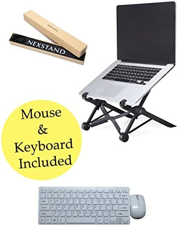 Combo - Foldable, Adjustable laptop stand + Wireless Keyboard &amp; Mouse Set (White)