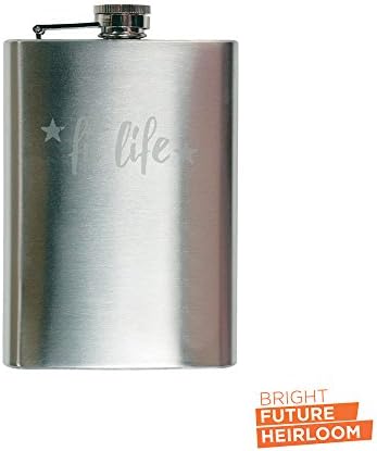 Fit Life with Stars Etched Flask - 8oz. Etched Stainless Steel Hip Flask with Filling Funnel