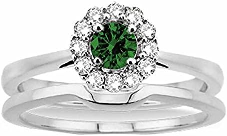 Silverstargemsjewellery 25Carat Green Emerald &amp; D/VVS1 Diamond Women's Double Halo Bridal Wedding Ring Set