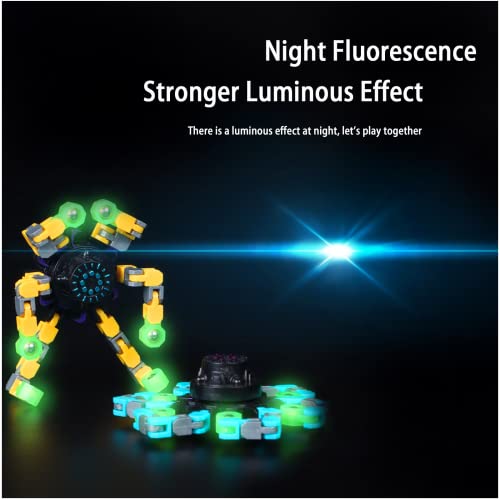Fingertip gyro Decompression Artifact, Creative Deformation Mecha Chain Bearing gyro Toy, Fun Decompression Anti-Anxiety Toy (Yellow-Luminous Suction Cup)