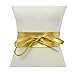Fashion 21 Women's Wide Lace, Faux Leather Self Tie Wrap Obi Waist Belt (2 Style) (Gold)