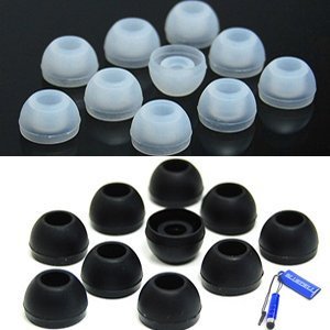 Bluecell 5 Pairs Medium Black Color and 5 Pairs Clear Color Silicone Replacement Ear Buds Tips for Audio-Technica Skullcandy Monster Sony Ultimate Ears Sharp Sennheiser Plantronics TDK Phillips Panasonic Denon Griffin JVC